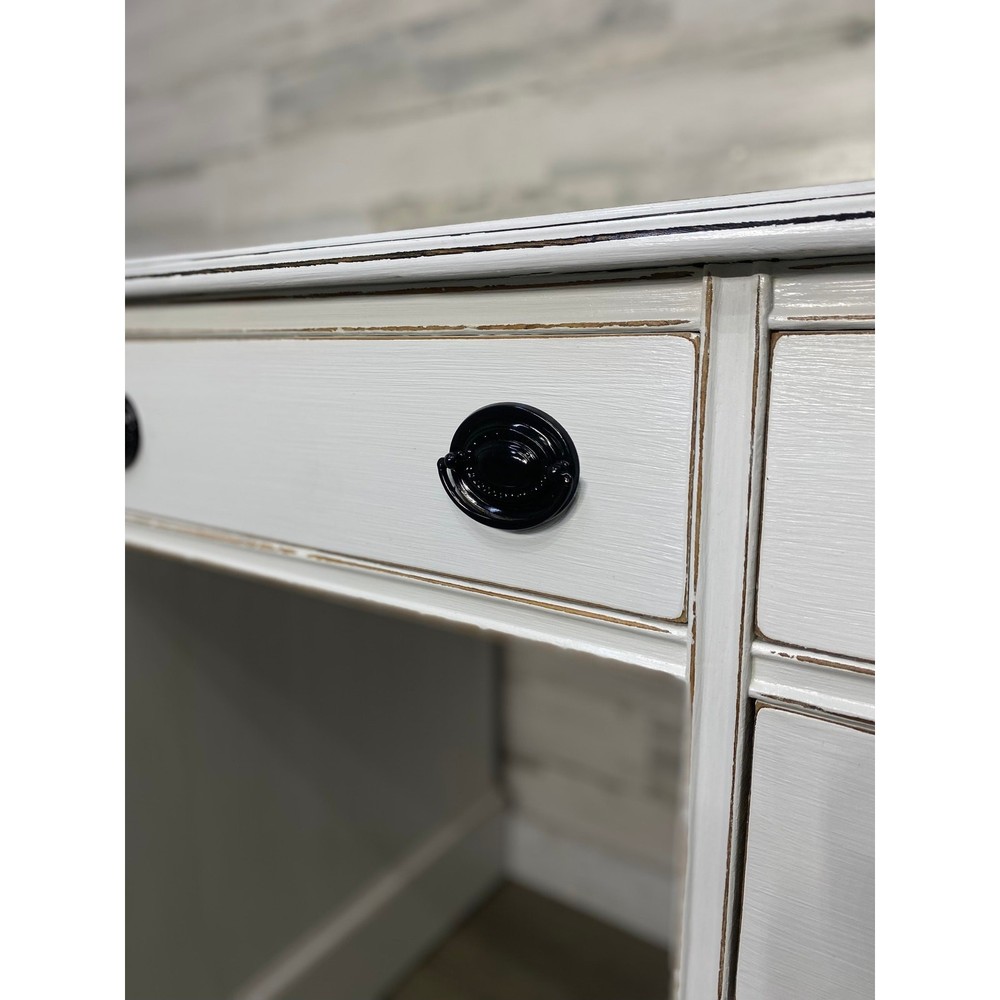 White Vintage Desk Refinished Black Hardware Sturdy