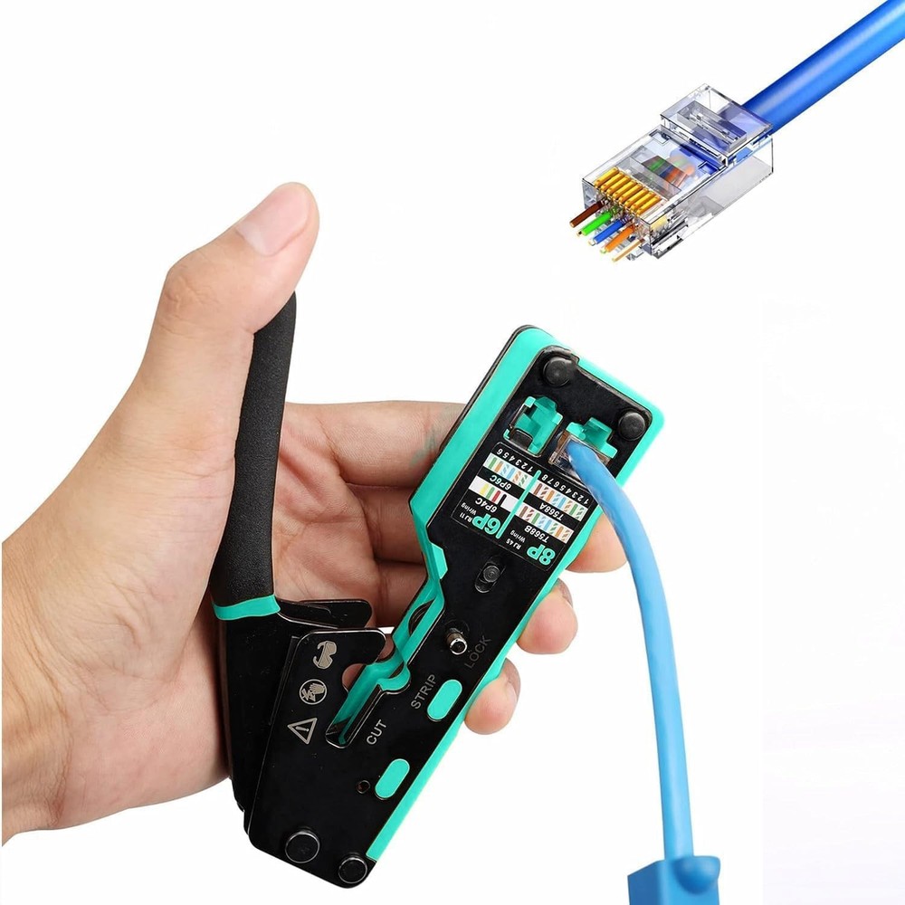 Multi-Functional RJ45 Crimp Tool Kit with Pass Through Crimpling & Tracker