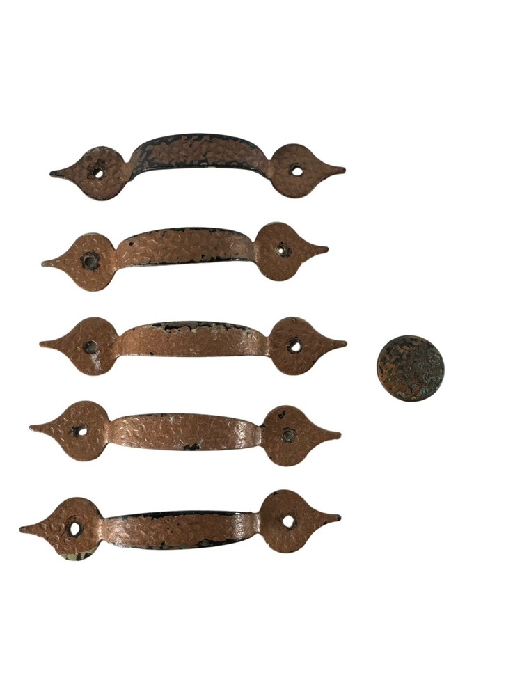 Vintage Ajax Hammered Copper Finish Drawer Pulls 985 Colonial-5 Pulls/1 Knob