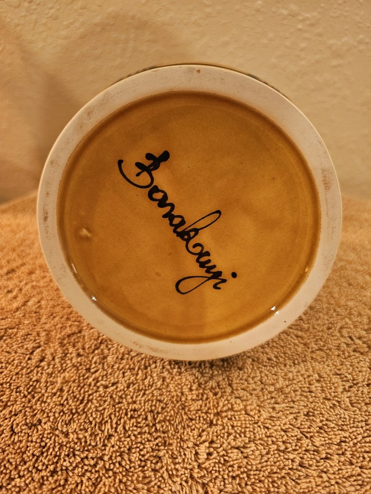 Hand-painted Ceramic Pitcher, Signed 4" Opening 5.5" In Diameter, 5.5" Tall