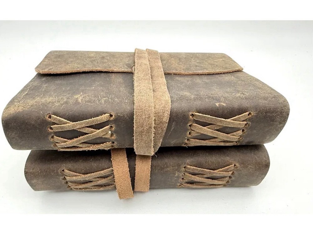 Pair Rustic Leather Wrap Journals Blank Books Handmade Style