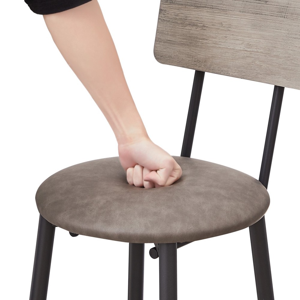 Round 3PCS Bar Stool Set with Shelf Upholstered Stool with Backrest Grey