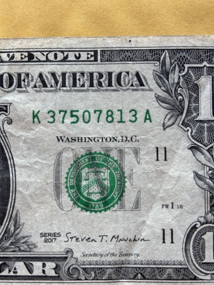 Error Dollar Bill 2017 Series Heavily Marked Numbers