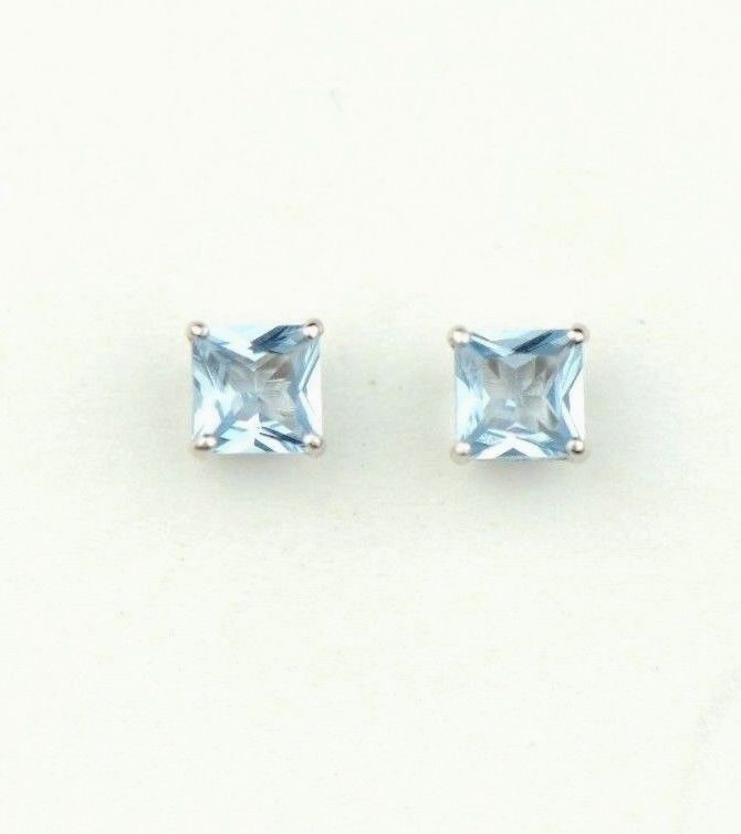 14k White Gold Solid Square Princess Cut Birthstone 4MM CZ Stud Earrings
