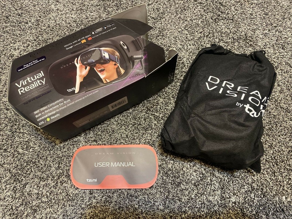 Dream Vision VR Virtual Reality 360 Smartphone Headset Earbuds iOS Android Black