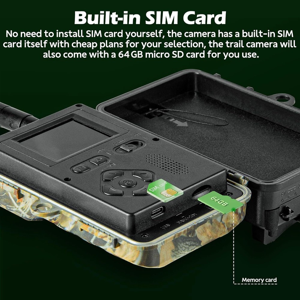 4G LTE Cellular Trail Camera + 64Gb SD Hunting Game Security Camera 0.1s Trigger
