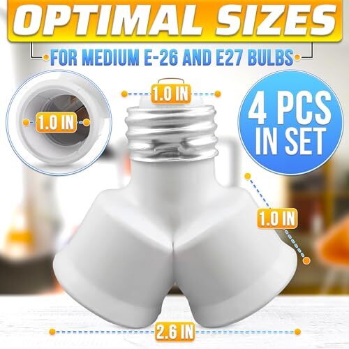 4 Pack E26 Light Socket Splitter Adapter Y-Shape Lamp Holder Converter