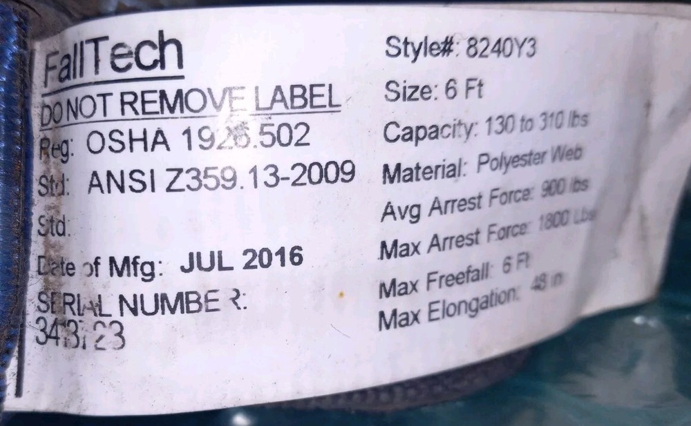 FallTech ElasTech 6' Double Lanyard Steel Hooks 100% Tie-Off Y-LEG Preowned