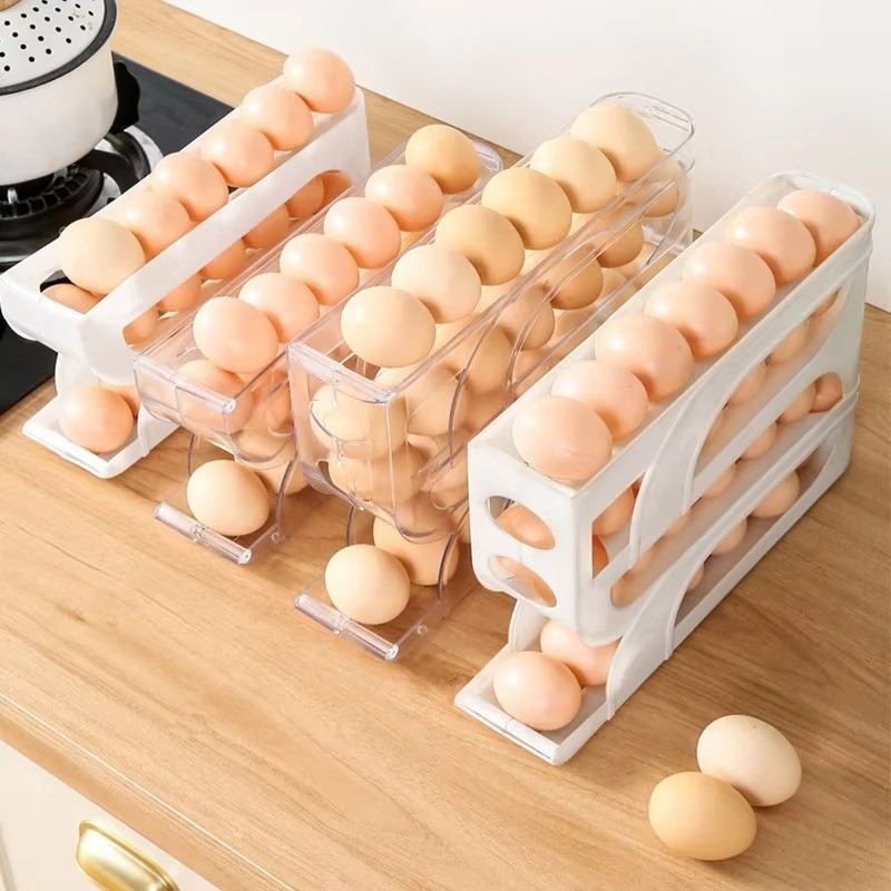 Egg Dispenser Automatic Rolling Egg Tray Organizer, Space Saving Refrigerator