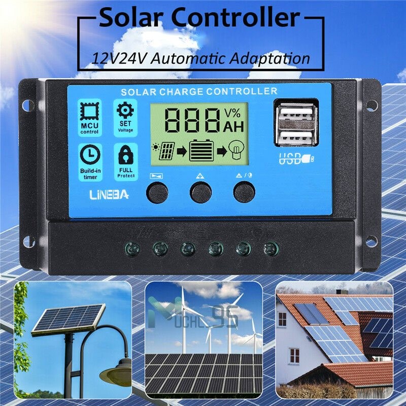 30A PWM Solar Charge Controller, 12V/24V Solar Panel Regulator for AGM Lithium