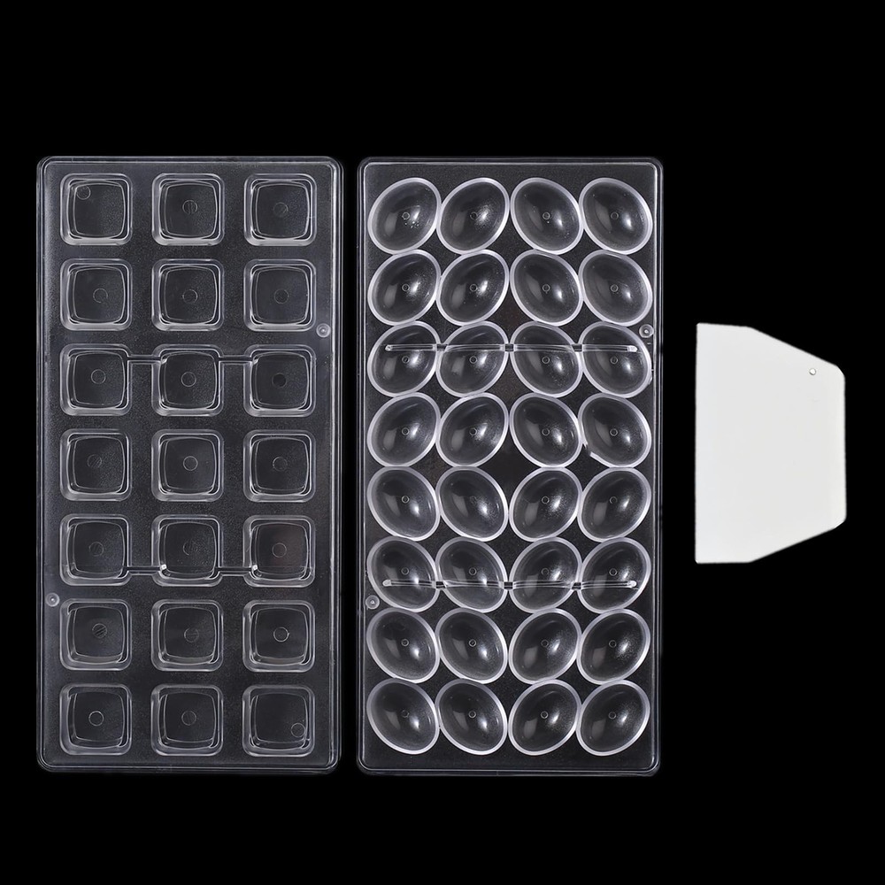 Pack of 2 Chocolate Candy Mold PC Polycarbonate Scraper Cube Oval Egg Baking