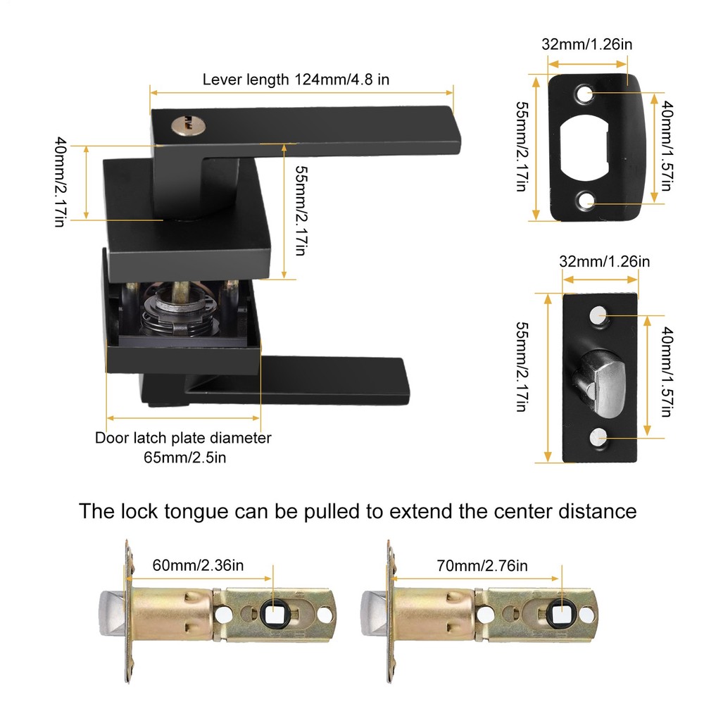 15pcs Black Door Lever Heavy Duty Passage Handle Interior Square Knobs W/ Keys