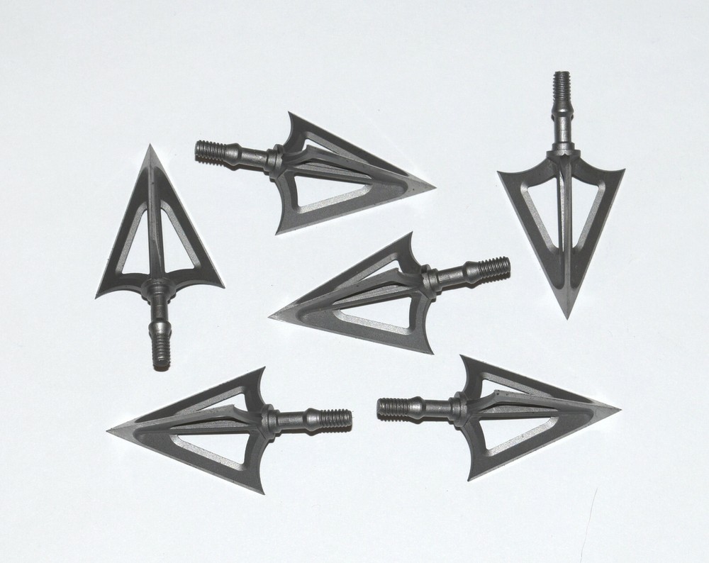 6 Pack Broadheads 125 Grain 3 Blade Fixed Hunting Crossbow Compound w/ Case