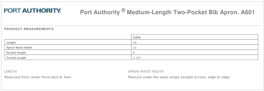 Port Authority Medium Length Apron Adjustable Neck Strap 2 Patch Pockets A601