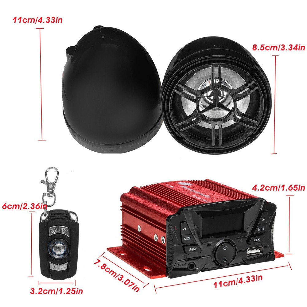 12V Motorcycle Audio bluetooth Remote Control Speaker Sound System SD USB MP3