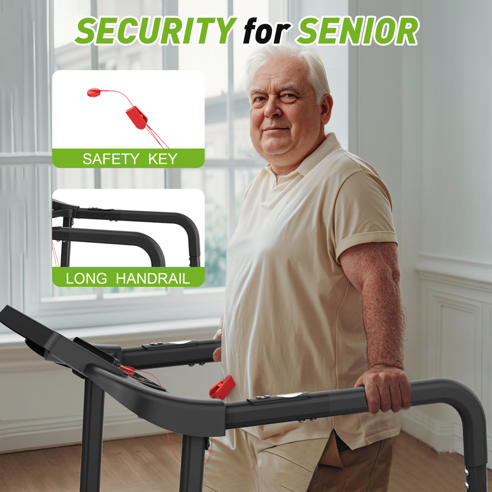 Walking Treadmill for Seniors w/ Extended Handrails & Deck, APP Control, 300 LBS