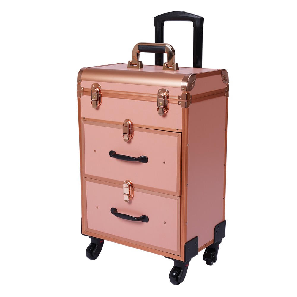 Large Rolling Makeup Case Trolley Makeup Organizer Cosmetic Storage Case Wheels