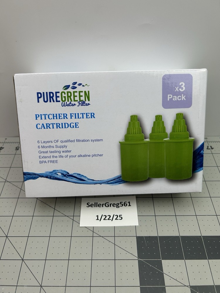 PURE GREEN Replacement Water Filters, for PURE GREEN Pitchers, 3-Pack
