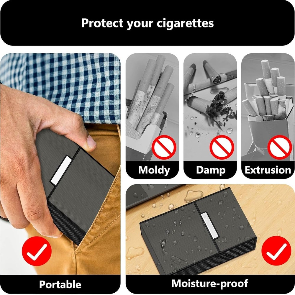 Cigarette Case 85mm King Size with Lighter (2 Pack), Magnetic Switch 20 Capacity