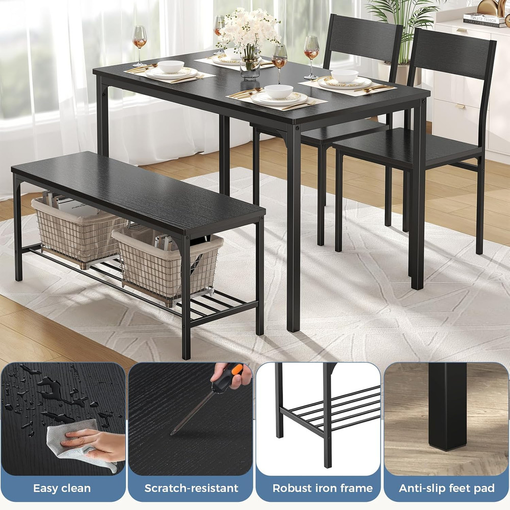 Dining Table, Dining Table Set for 4 with Bench, Easy to Assemble Kitchen Table,