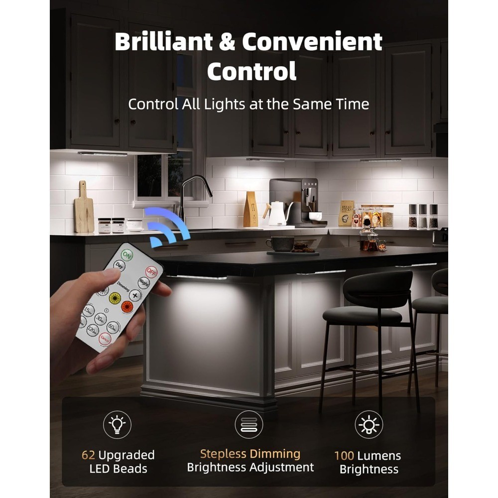 6-Pack Under Cabinet Lighting with Charging Station, Wireless Motion Sensor