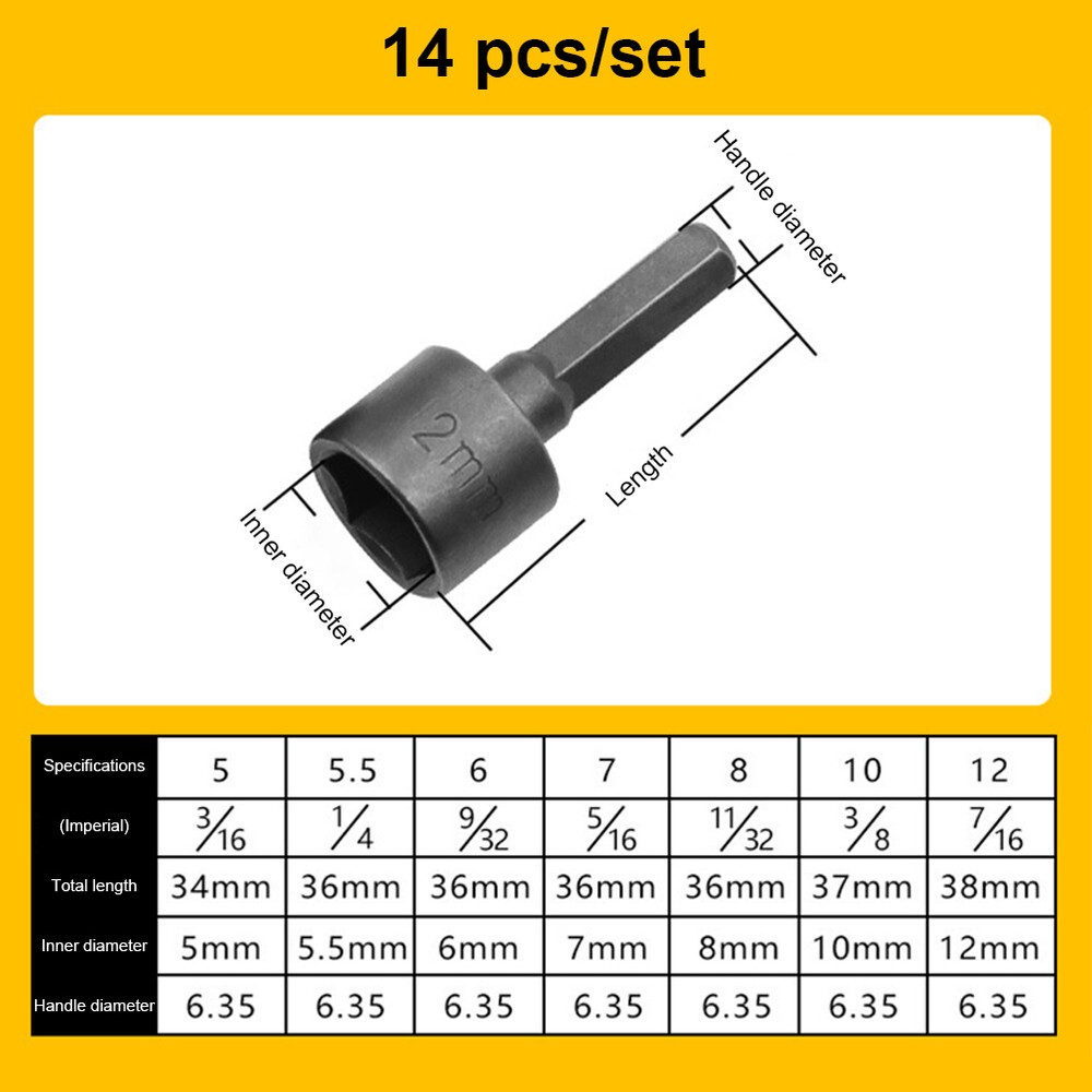 14pcs Powerful Socket Set Hexagonal Wrench Screwdriver Socket Extension Rod Tool