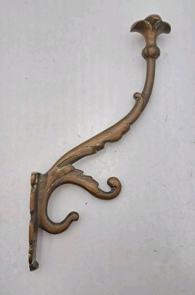 Antique / Vintage Cast Brass Victorian Hat or Coat Hook Large Hook Hardware