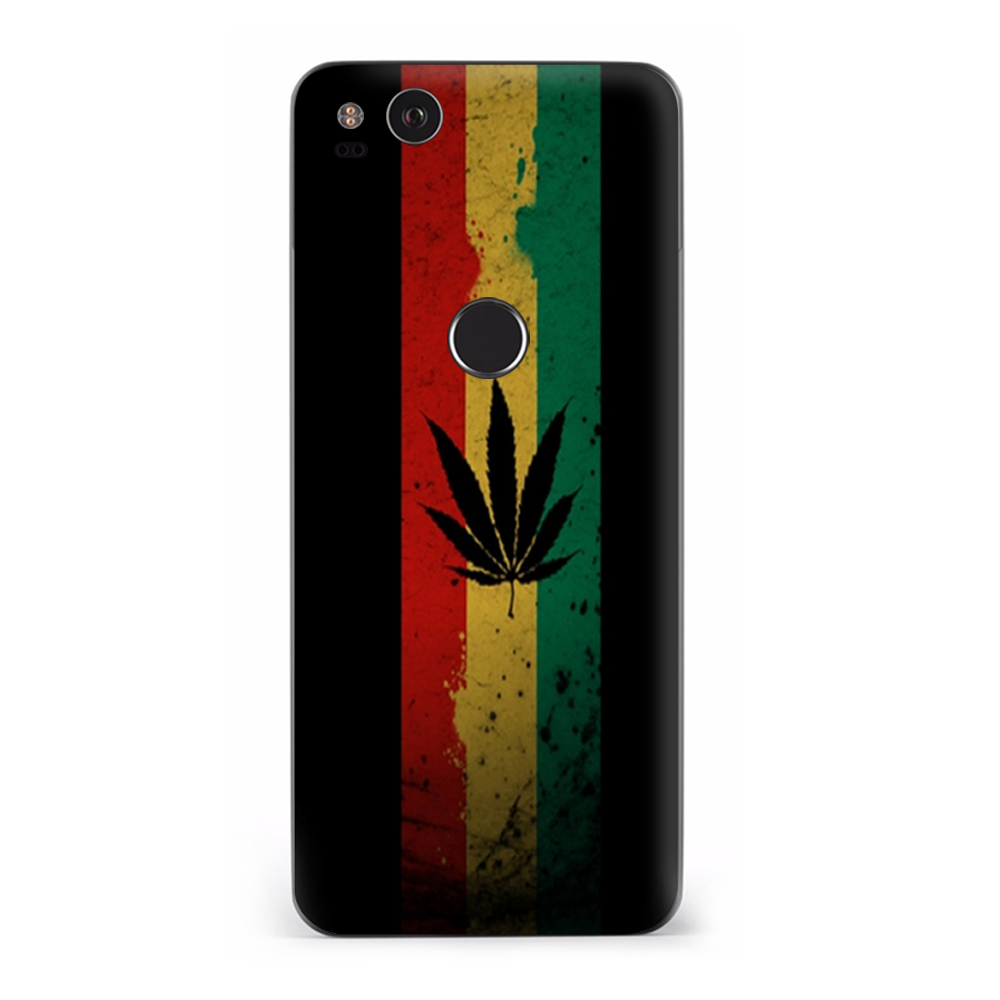 Google Pixel 2 Skins Decal Wrap Rasta Weed Pot Leaf Red Gold Green