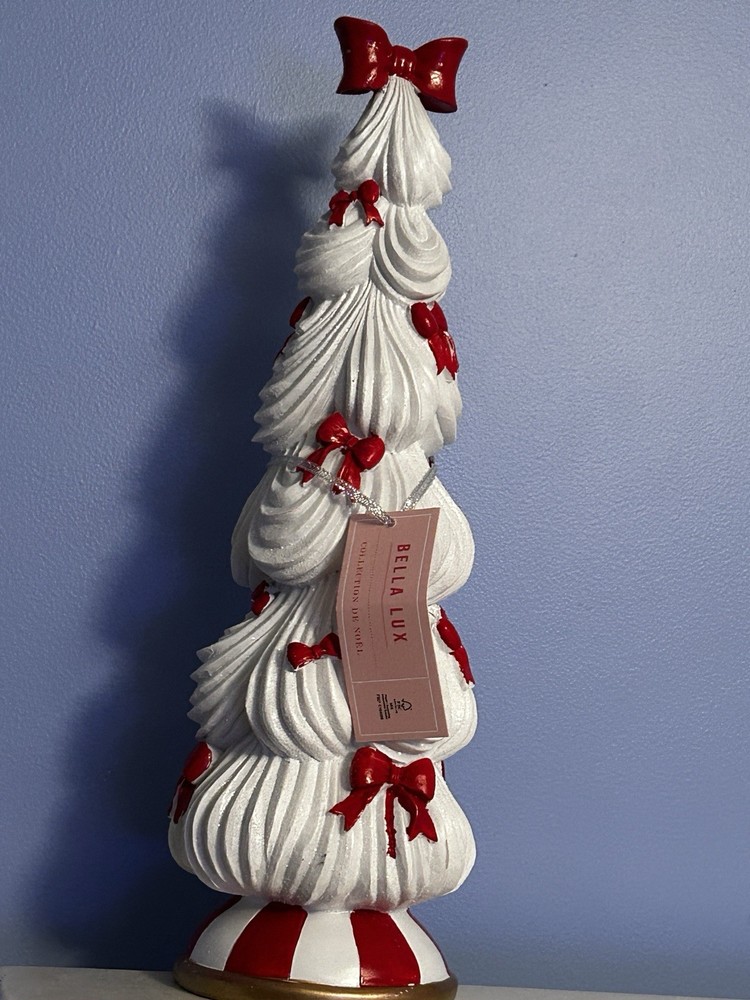 BELLA LUX White & Red Bow Christmas Tree Décor – 16”
