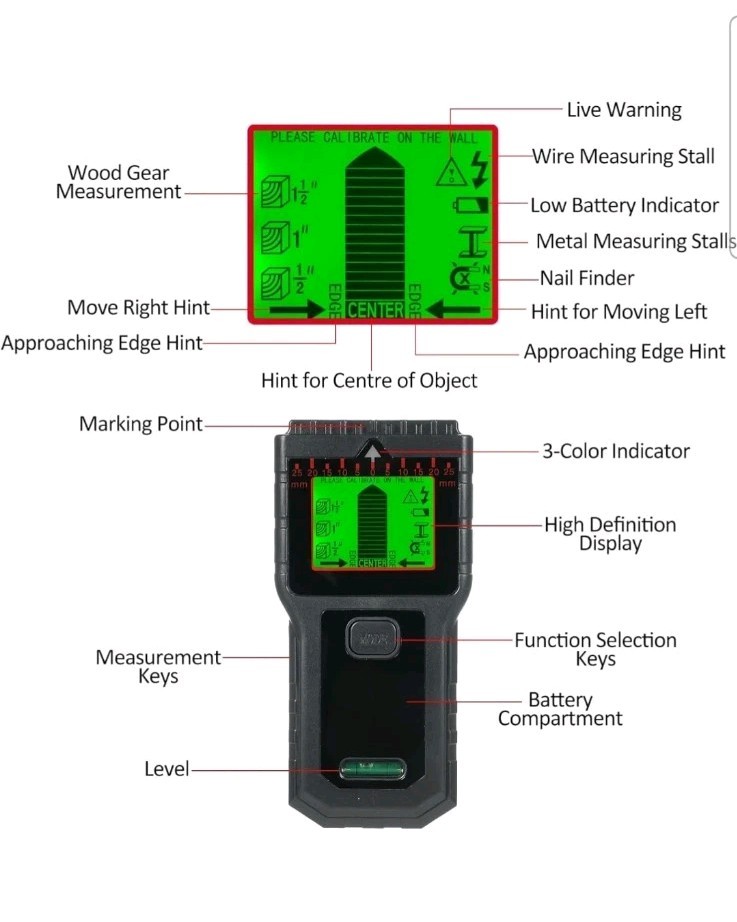 7 in 1 Stud Finder, Wall Scanner, Detector with Smart Microprocessor BLUE, T30