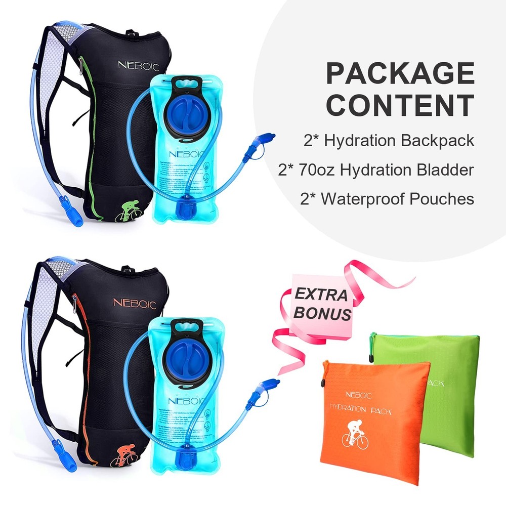 Neboic 2Pack Hydration Backpack Pack with 2L Hydration Bladder - Lightweight ...