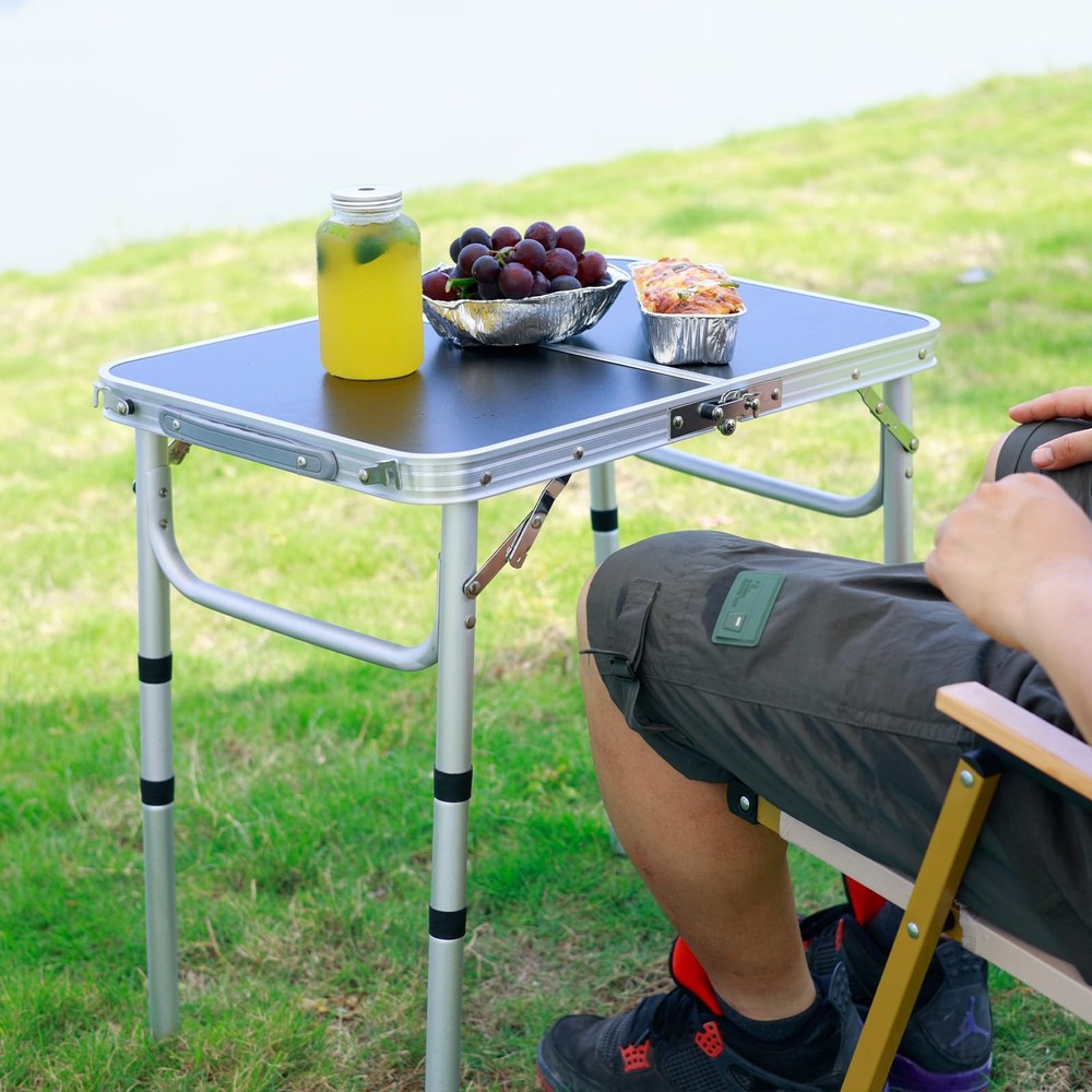 Portable Camping Table, Adjustable Height Aluminum Folding Table, Lightweight...
