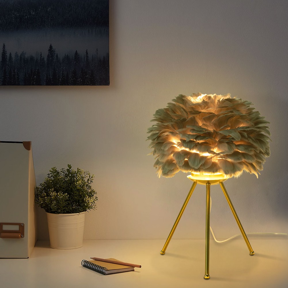 Gray Feather Table Lamp Tripod Lamp, Feather Lamp, Table Light Hand Control US~！