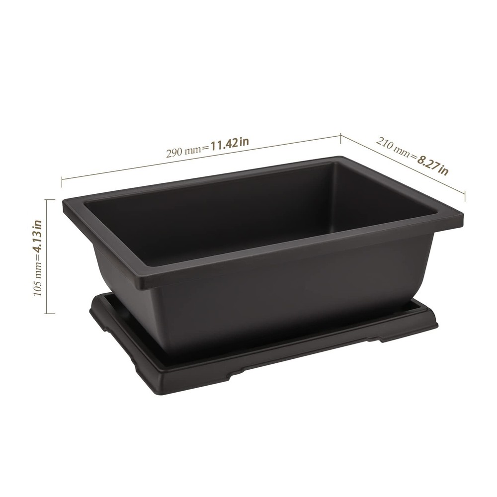 4 Pack Large Plastic Bonsai Pots 11.5 Inch Rectangular Built in Mesh Bonsai T...