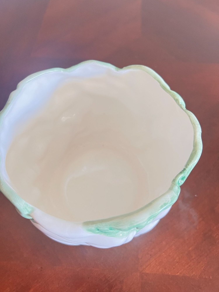Vintage Ceramic Rabbit Planter/ candy dish cabbage Leaf C pic 4 easter decor