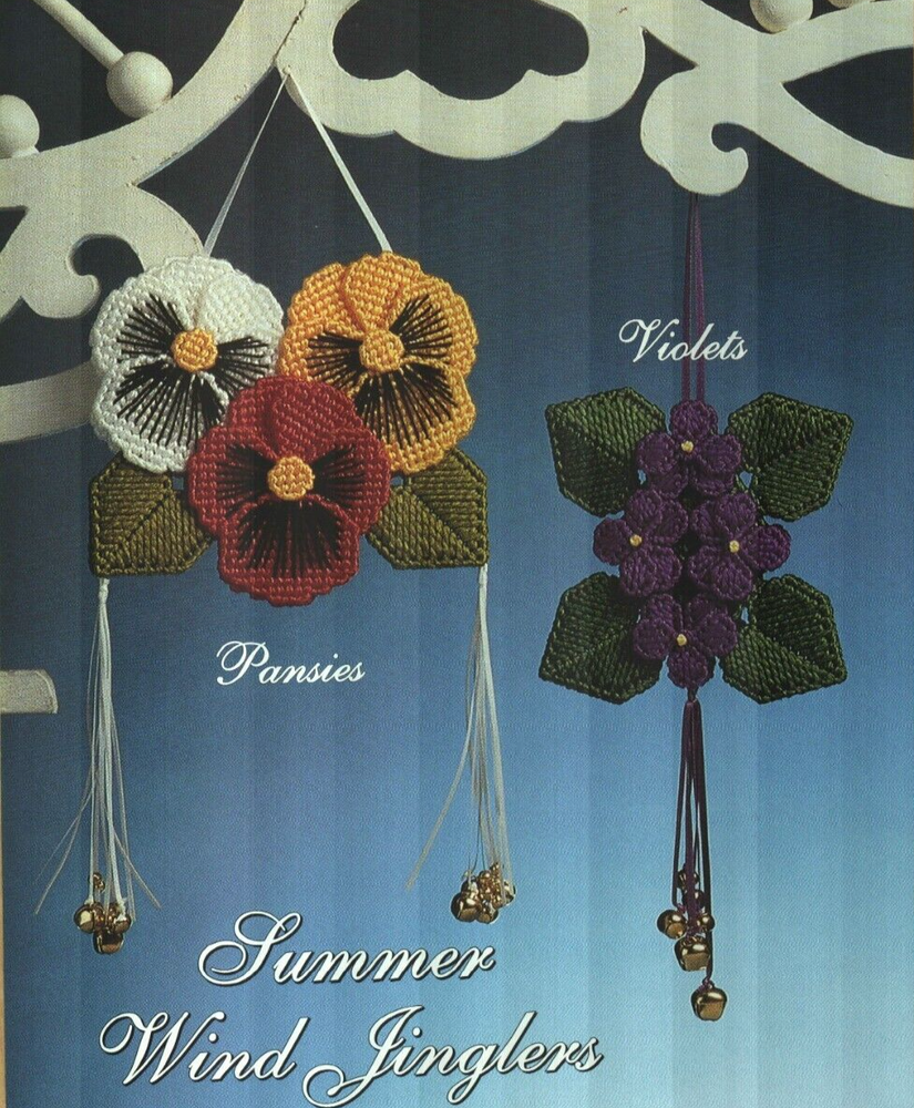 SUMMER WIND JINGLERS 5 FLOWER DESIGNS PLASTIC CANVAS PATTERN INSTRUCTIONS