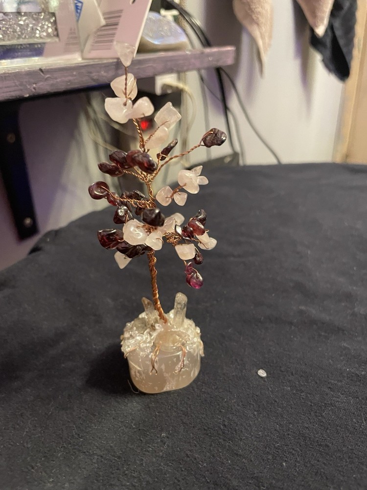 Wire Gemstone Tree Sculpture with Crystal Base Decorative Piece