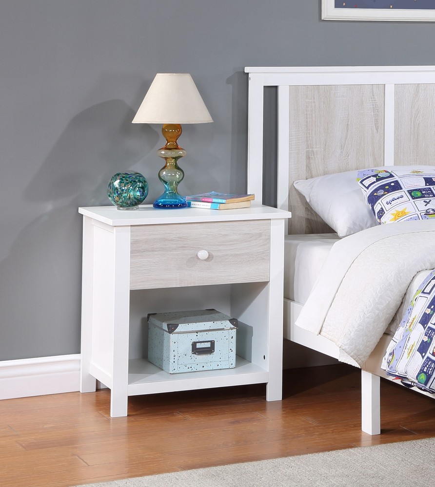 Connelly Nightstand White/Rockport Gray,Single Box Product,Solid Wood