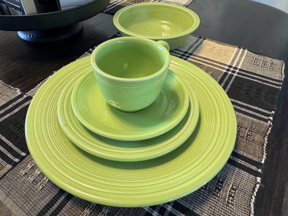Fiesta Dinner Set Blue & Green Ceramic 2 Place Settings Plates Bowls Cups