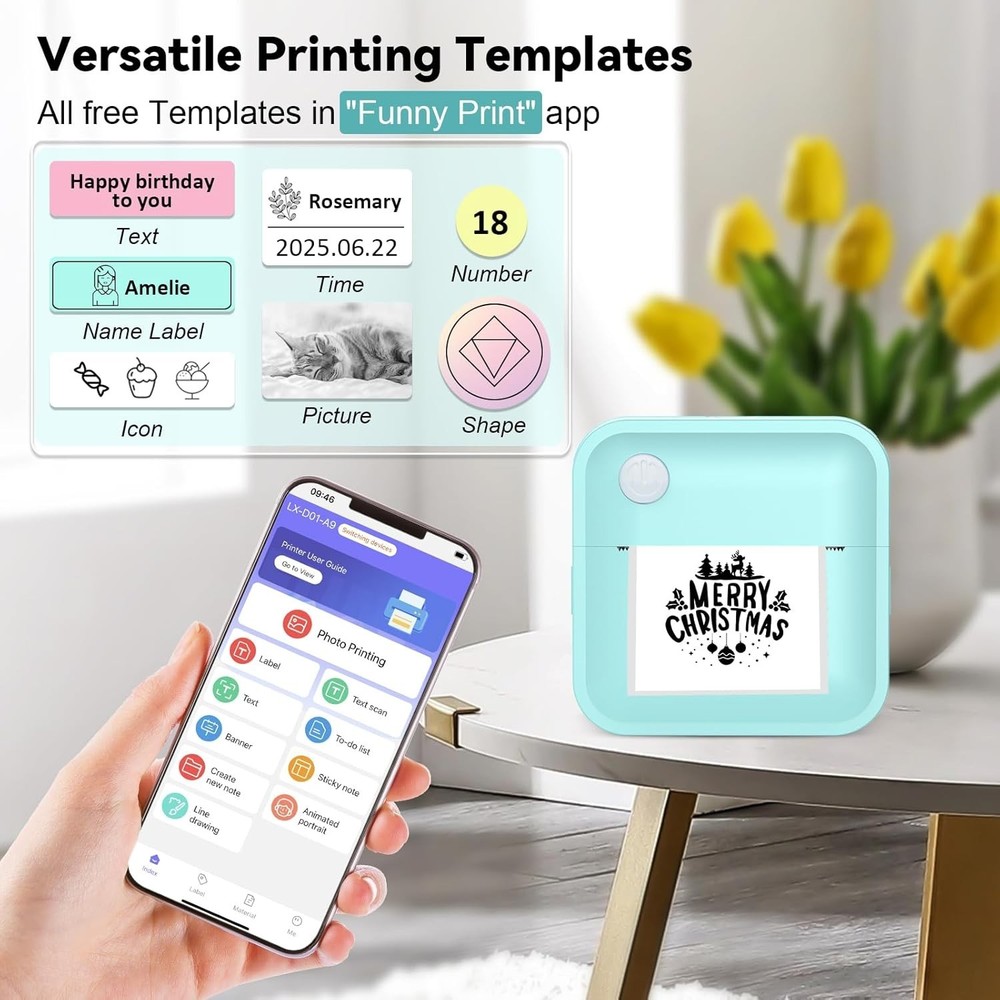 Mini Label Maker Machine with Tape, 2 Inch Bluetooth Themal Printer Inkless