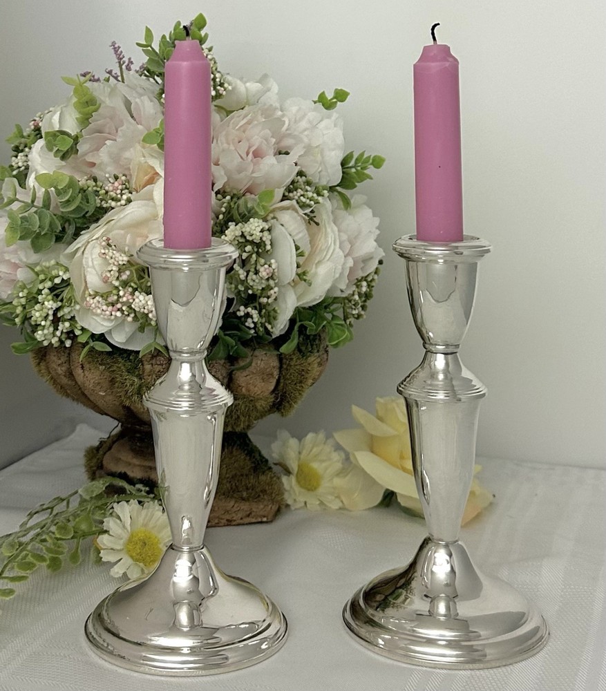 Sterling Silver Empire Candlesticks Pair Vintage Console Taper Holders