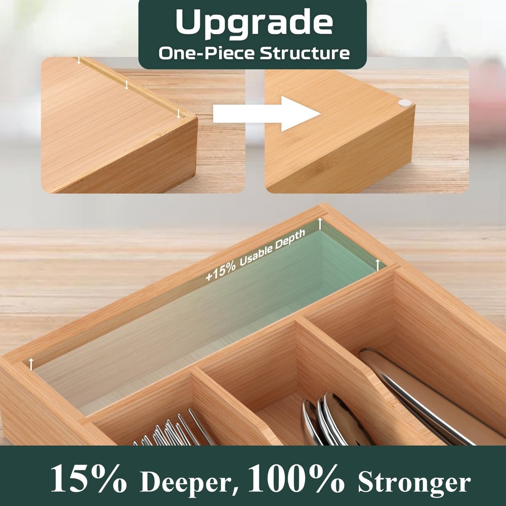 Small Silverware Organizer, Bamboo Kitchen 6.7x12 Inch, Natural