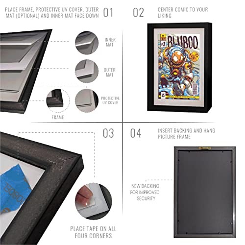 Comic Book Frame 2 Pack, MDF Wood Frame, Acid-Free BLACK FRAME. WHITE MAT