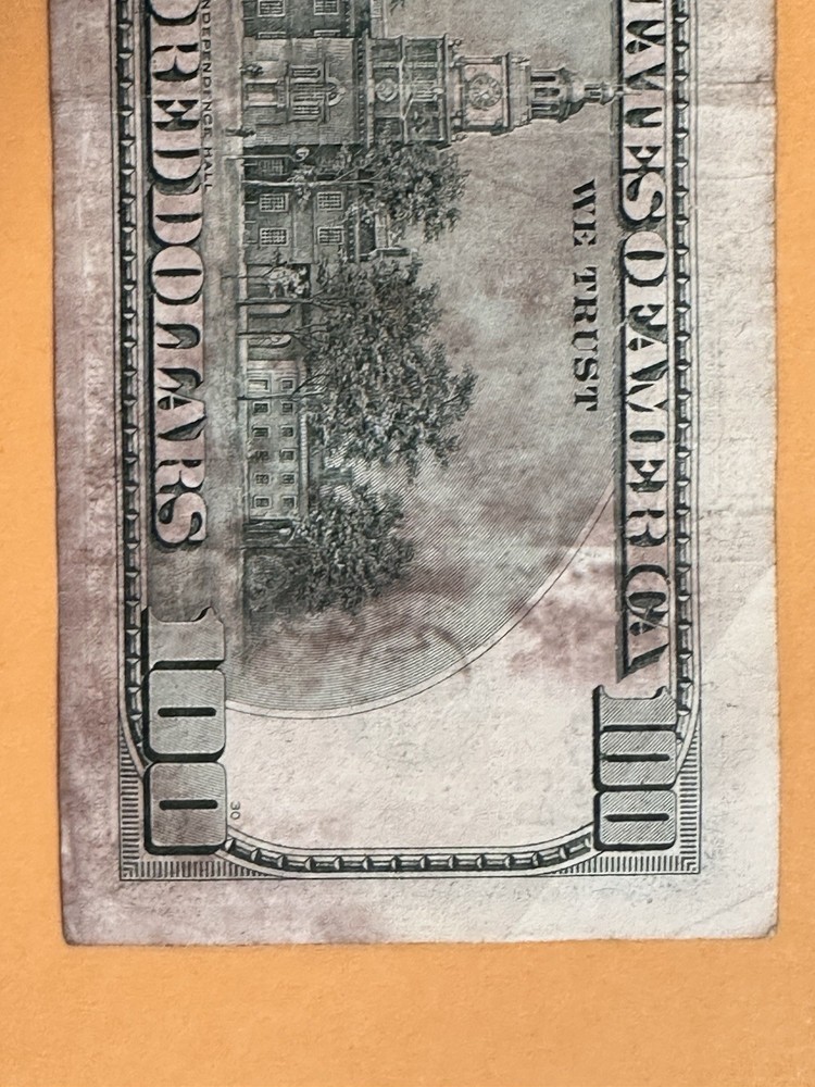 1996 $100 Dollar Bill Cut Error And Ink Error