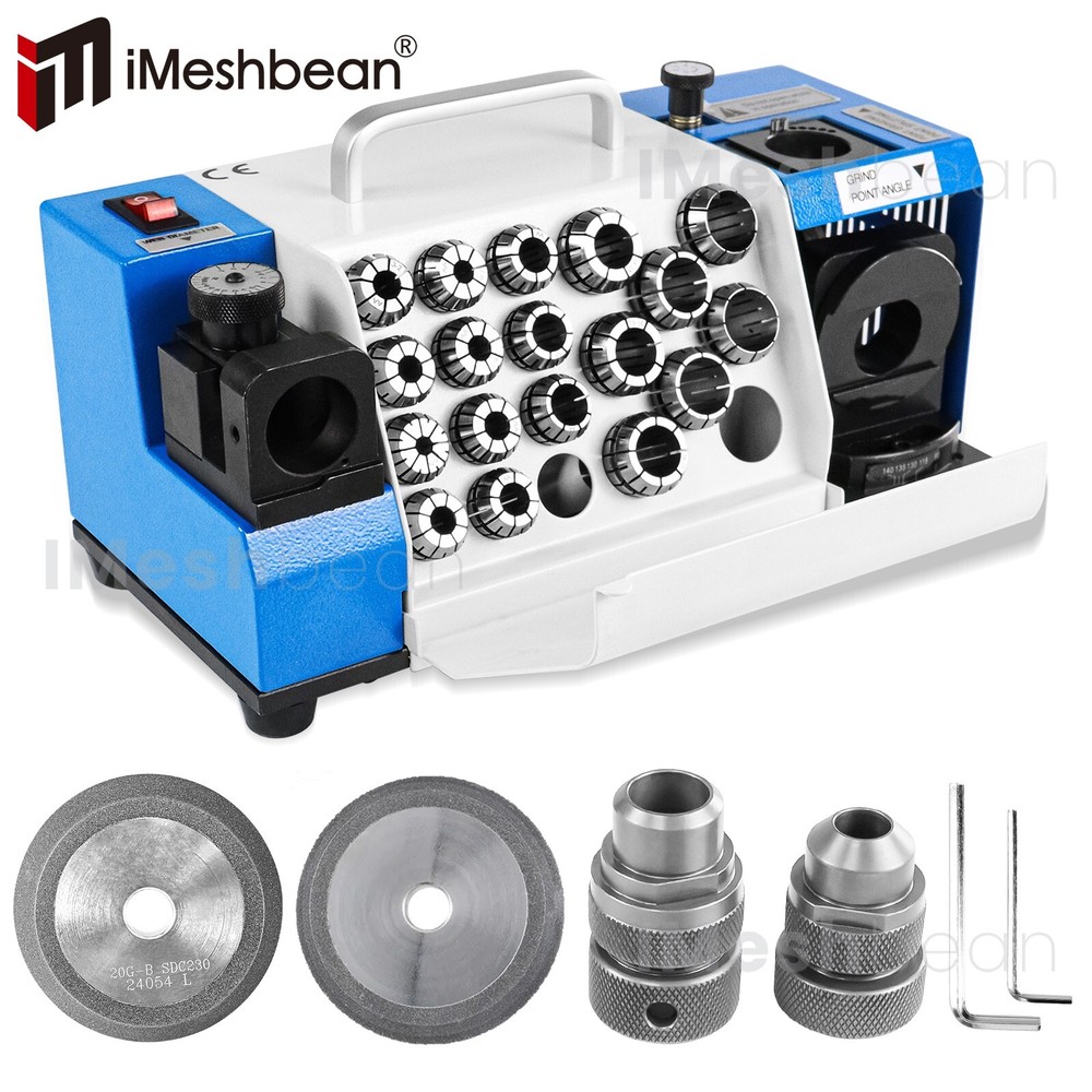 Drill Bits Sharpener 3-20mm Bits Grinder Sharpener w/18 Collets 2 Grinding Wheel