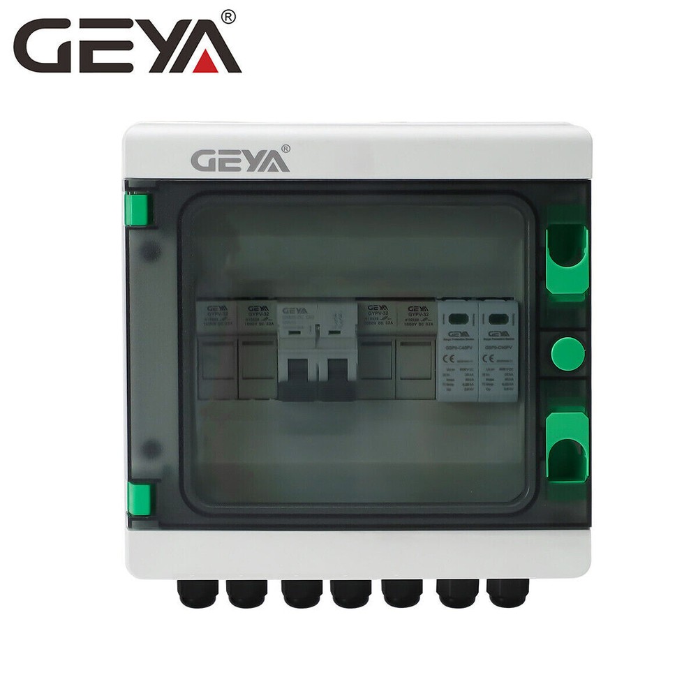 GEYA Solar PV Combiner Box Plastic 15A 2string 500DC Circuit Breaker Solar Panel