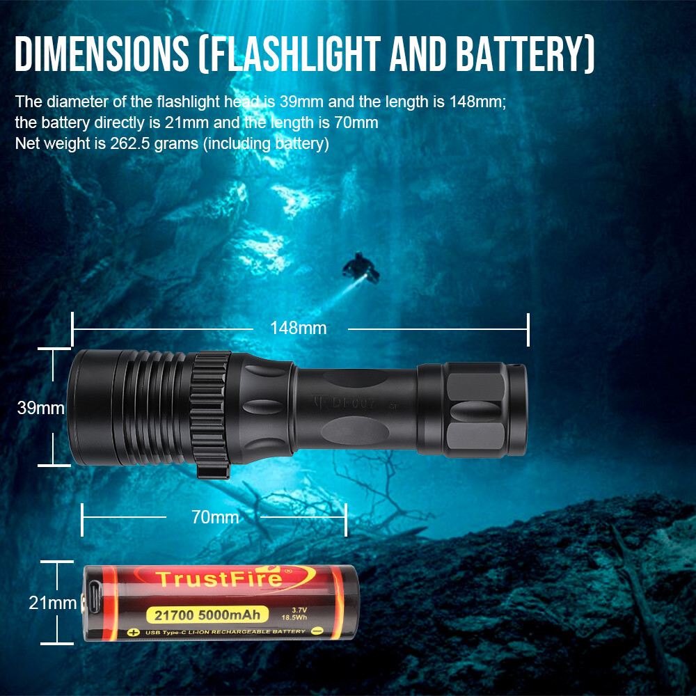 TrustFire DF007 3350LM Powerful led Diving Light - 100m Waterproof, 300m Range
