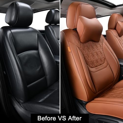 Car Seat Covers Front Pair, Breathable Front Pair (with Headrests) Brown