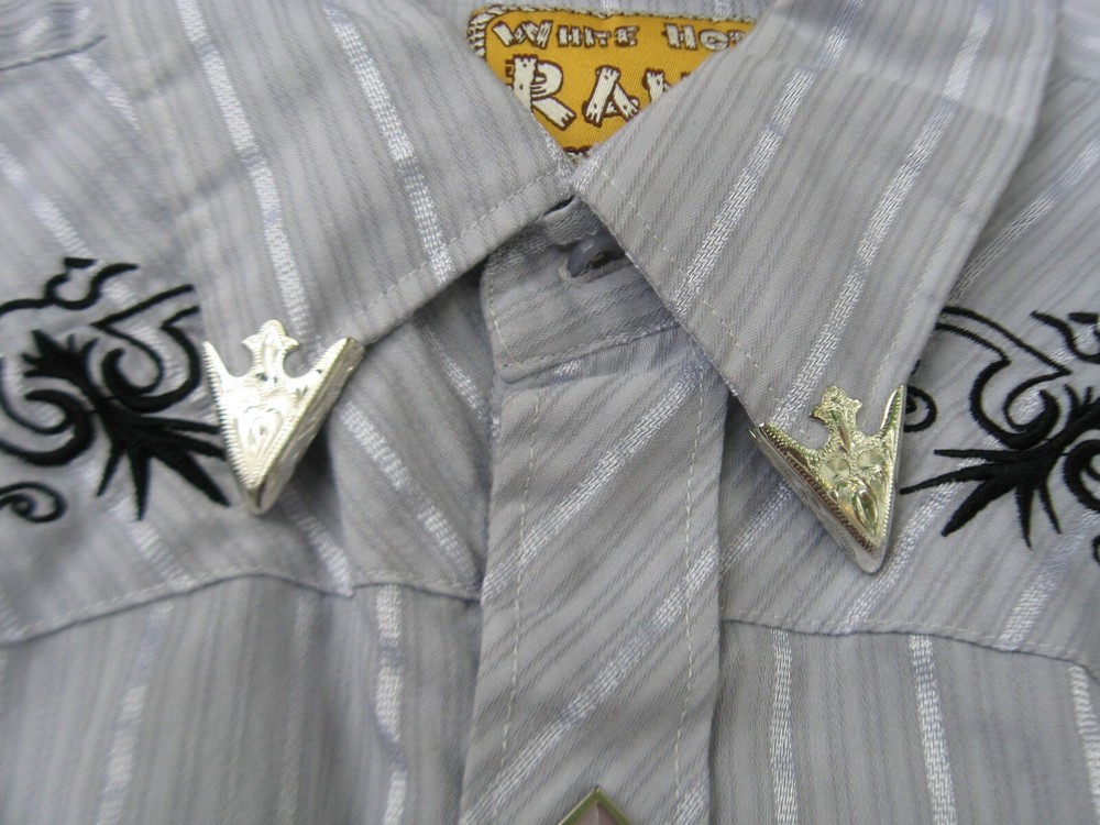 Collar points tips tabs western shirt silver color engraved square dance NEW