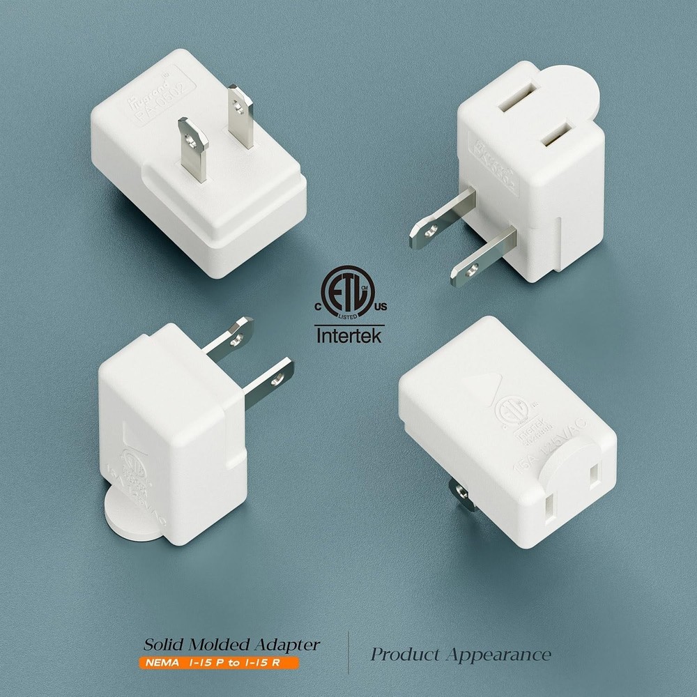 Polarized 2-Prong L Type Adapter, Vertical Right Angled Down Angle AC Adapter...